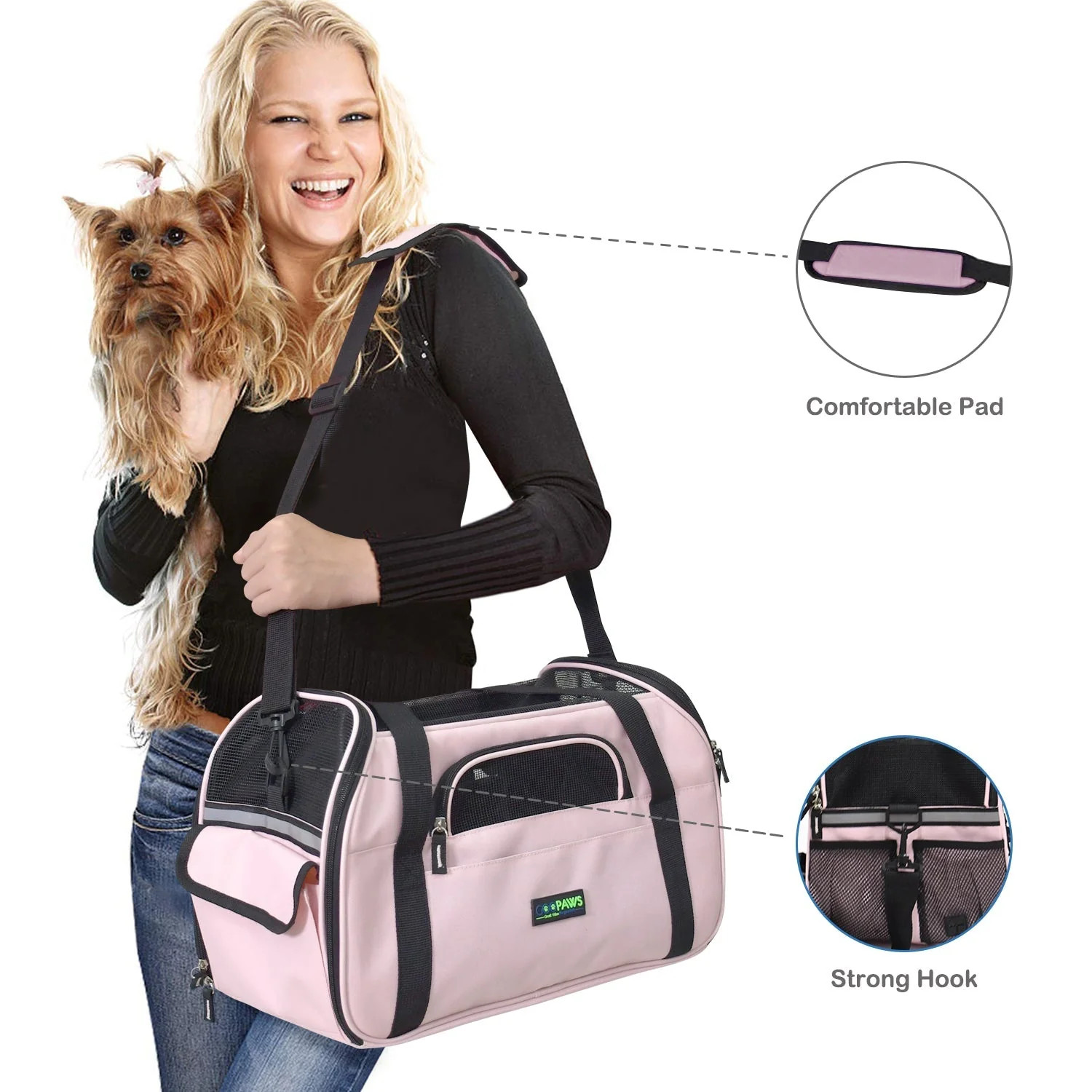 GOOPAWS Soft Sided Small Dog Carriers Comfort for Travel, Pink, 17" - Image 3