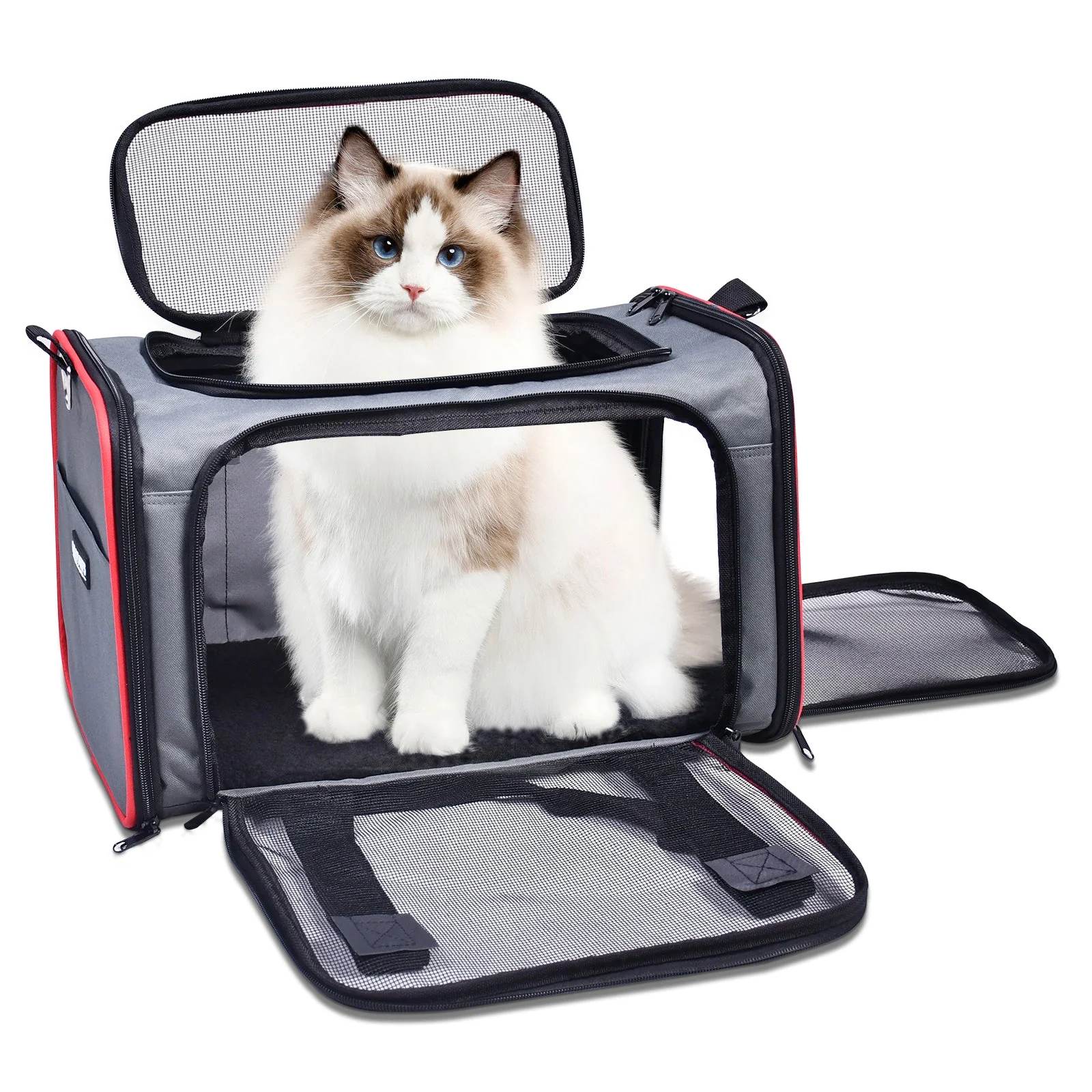 GOOPAWS Soft-Sided Travel Small Dog & Cat Carrier Bag, Gray/Red, 19'' - Image 8
