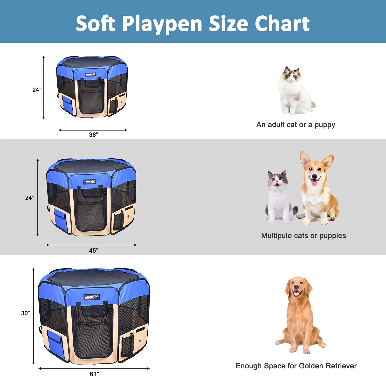 Jespet Soft-Sided Medium Dog Playpen,  Blue 45'' - Image 5