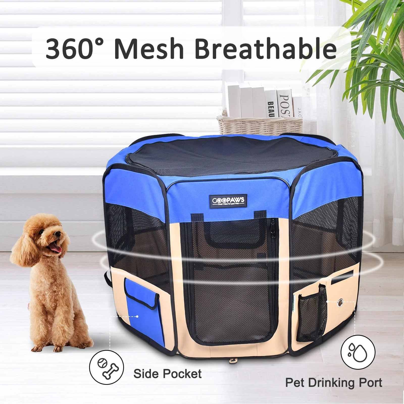 Jespet Soft-Sided Large Dog Playpen, Blue 61-in - Image 4