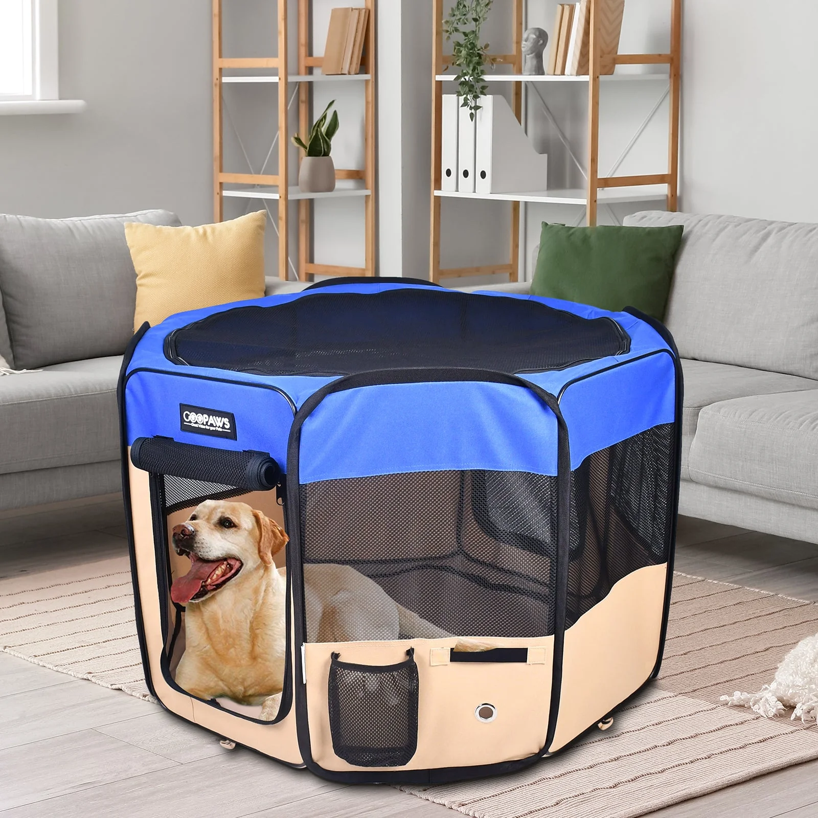 Jespet Soft-Sided Large Dog Playpen, Blue 61-in - Image 6