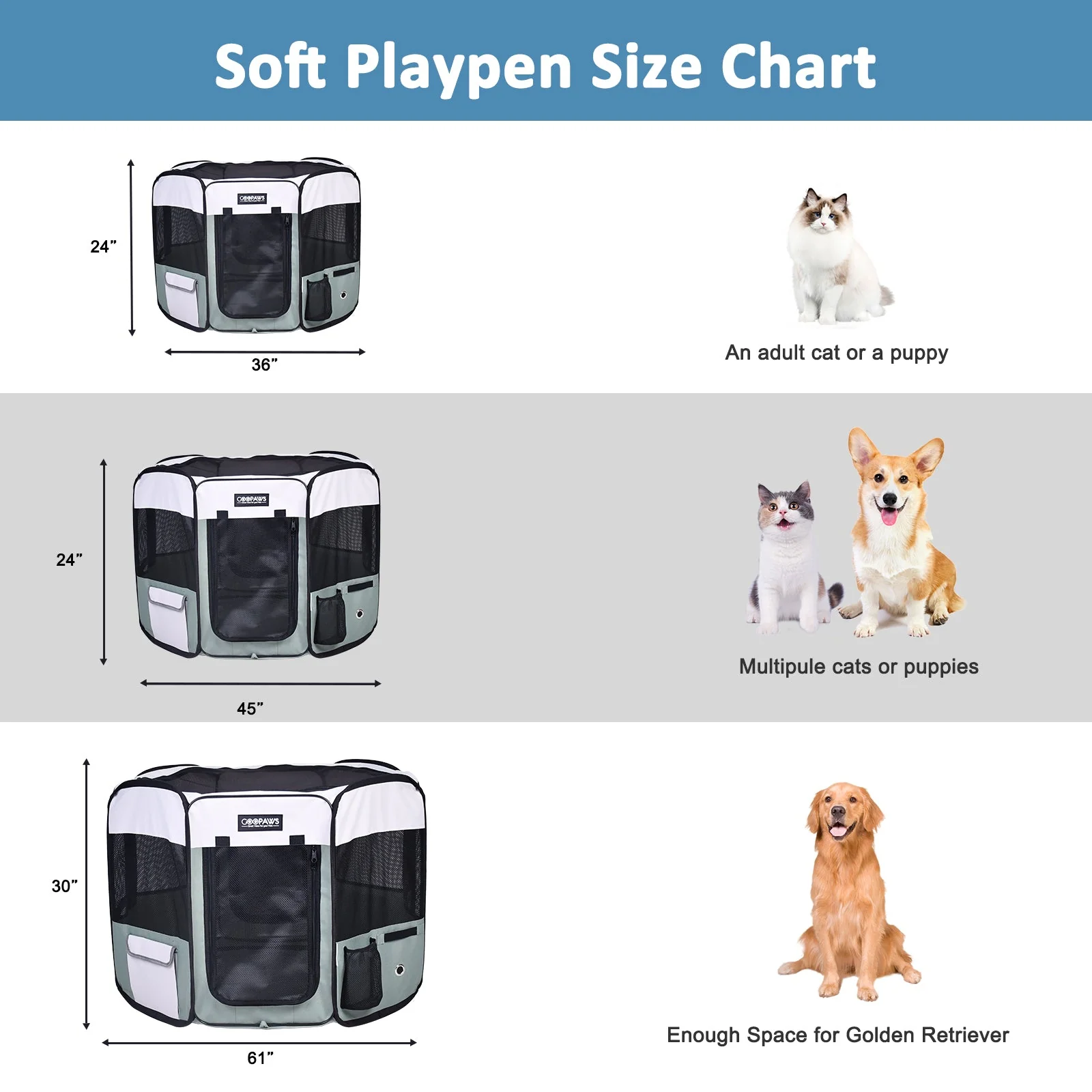 Jespet 2-Door Portable Soft-Sided Dog, Cat & Small Pet Exercise Playpen, Green, 36'' - Image 5