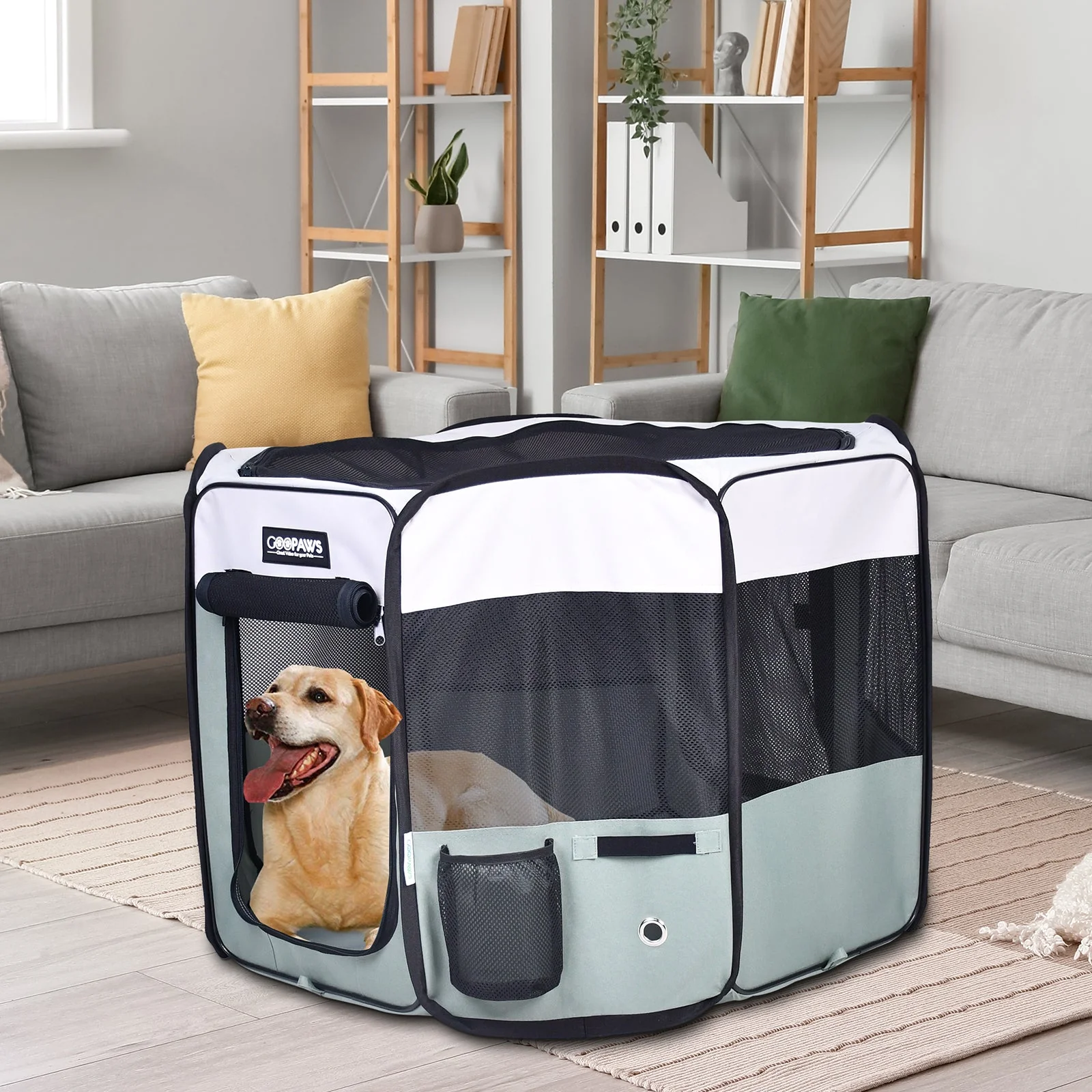 Jespet 2-Door Portable Soft-Sided Dog, Cat & Small Pet Exercise Playpen, Green, 36'' - Image 6