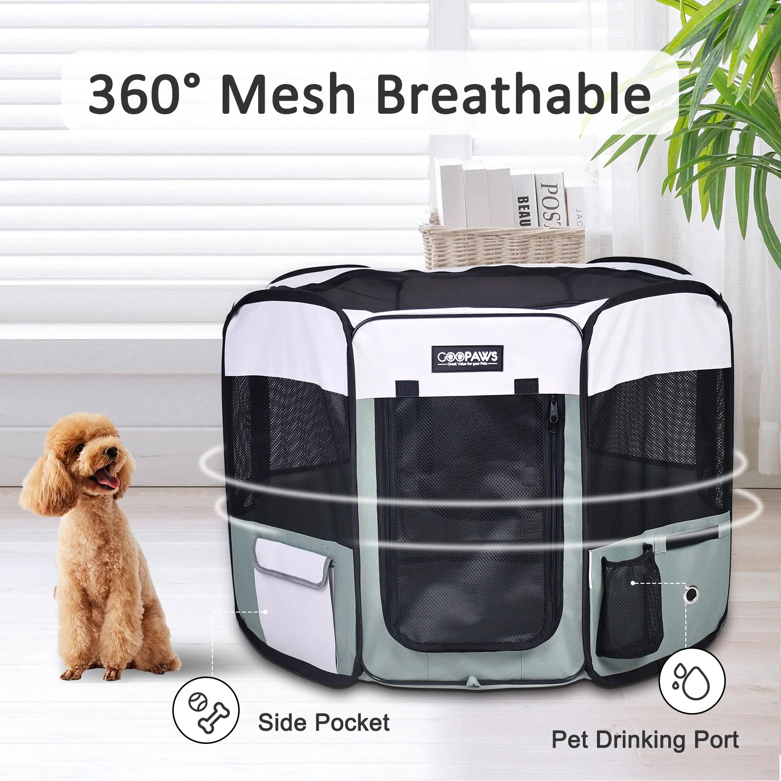 Jespet Soft-Sided Large Dog Playpen, Shale Green, 61-in - Image 4