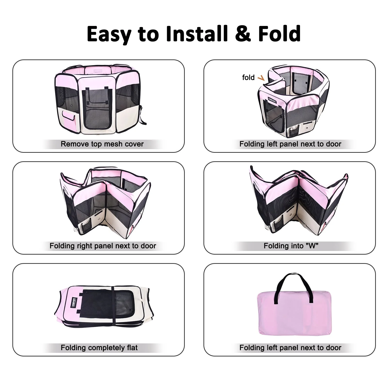 Jespet 2-Door Portable Soft-Sided Dog, Cat & Small Pet Exercise Playpen, Pink,  36'' - Image 3