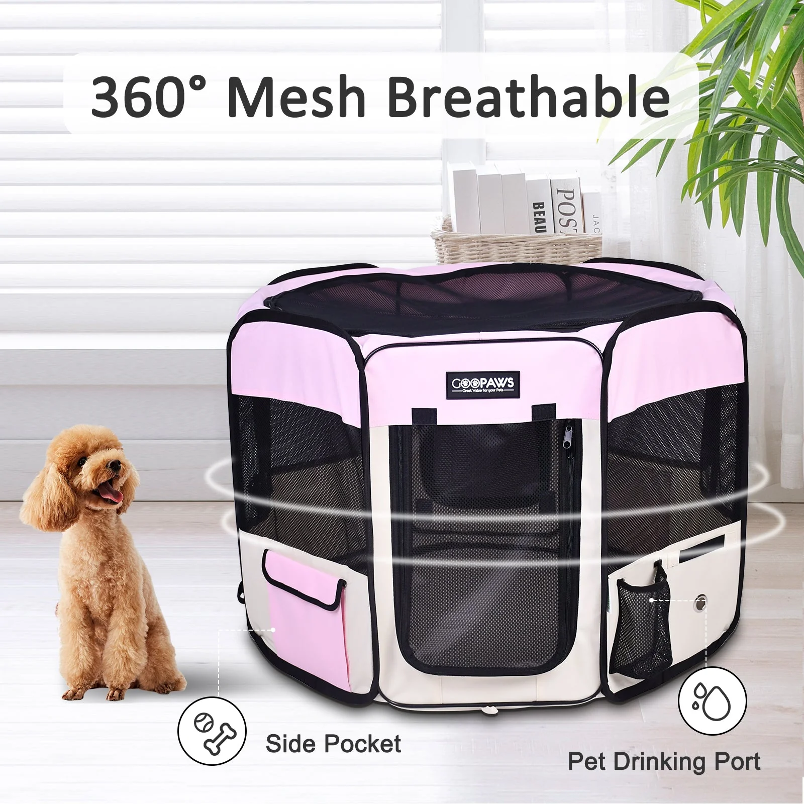 Jespet 2-Door Portable Soft-Sided Dog, Cat & Small Pet Exercise Playpen, Pink,  36'' - Image 4