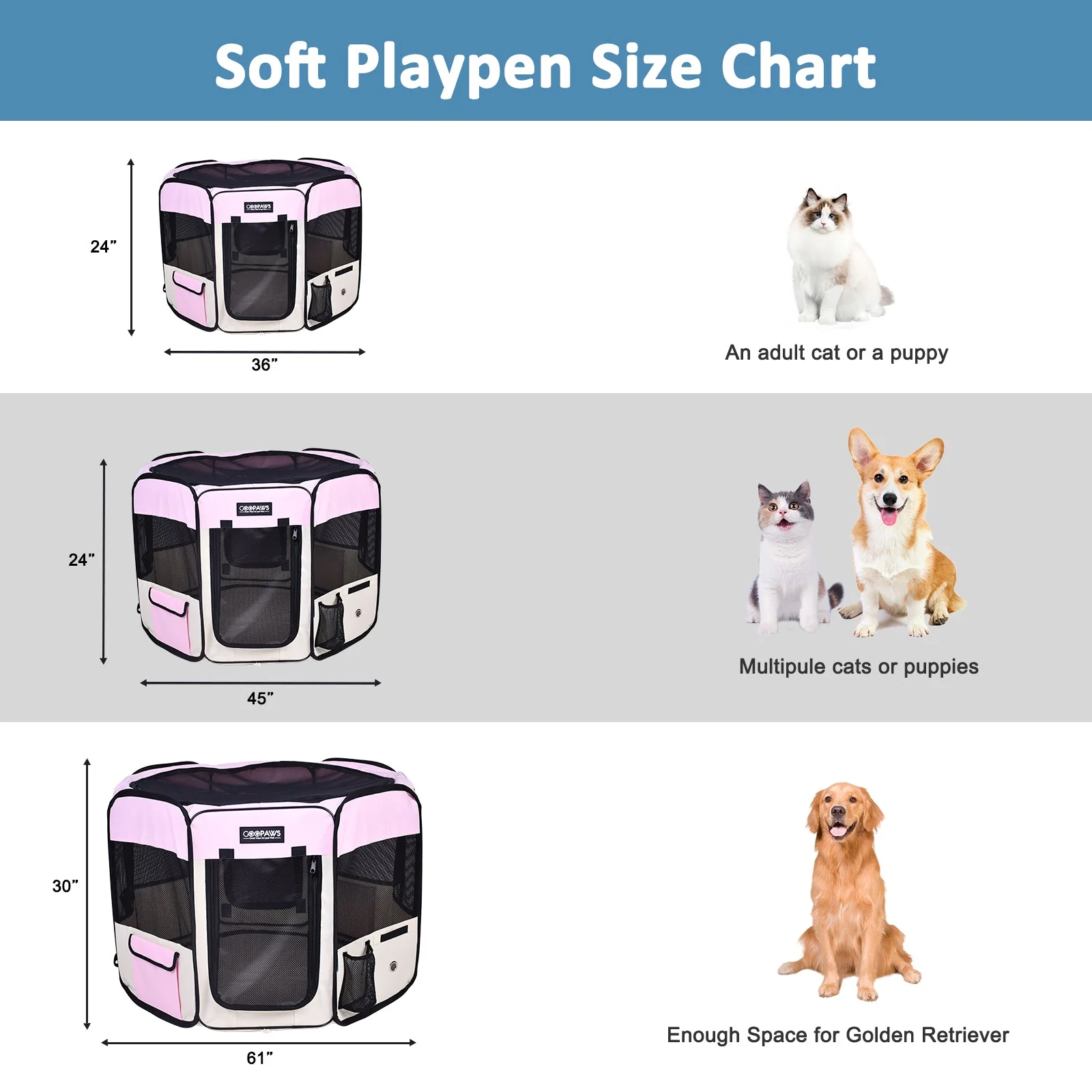 Jespet 2-Door Portable Soft-Sided Dog, Cat & Small Pet Exercise Playpen, Pink,  36'' - Image 5