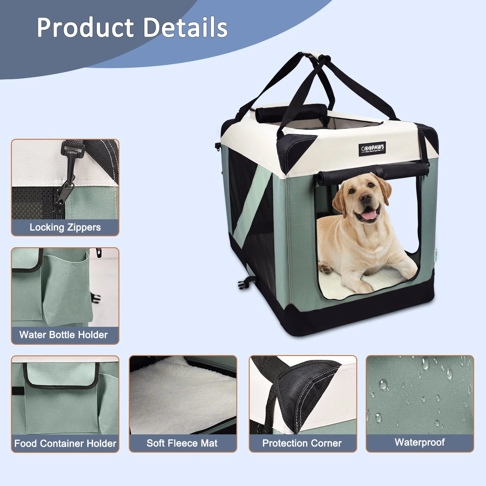 JESPET Soft Dog Crates Kennel 3 Door Soft Sided Folding Travel Pet Carrier and Fleece Mat for Medium & Large Dogs - Image 3