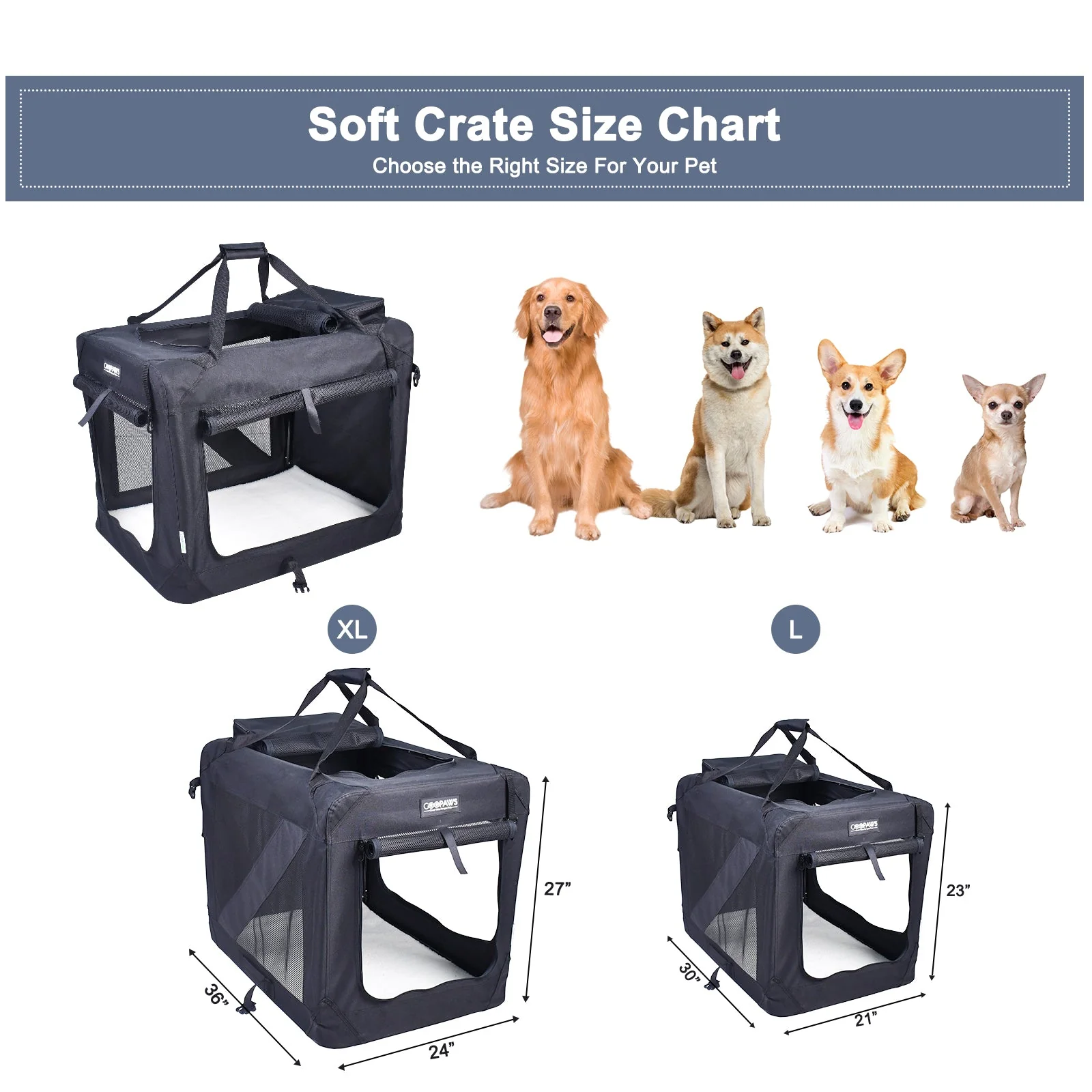Jespet Indoor & Outdoor 3-Door Collapsible Soft-Sided Dog, Cat & Small Pet Crate Black, 36'' - Image 4