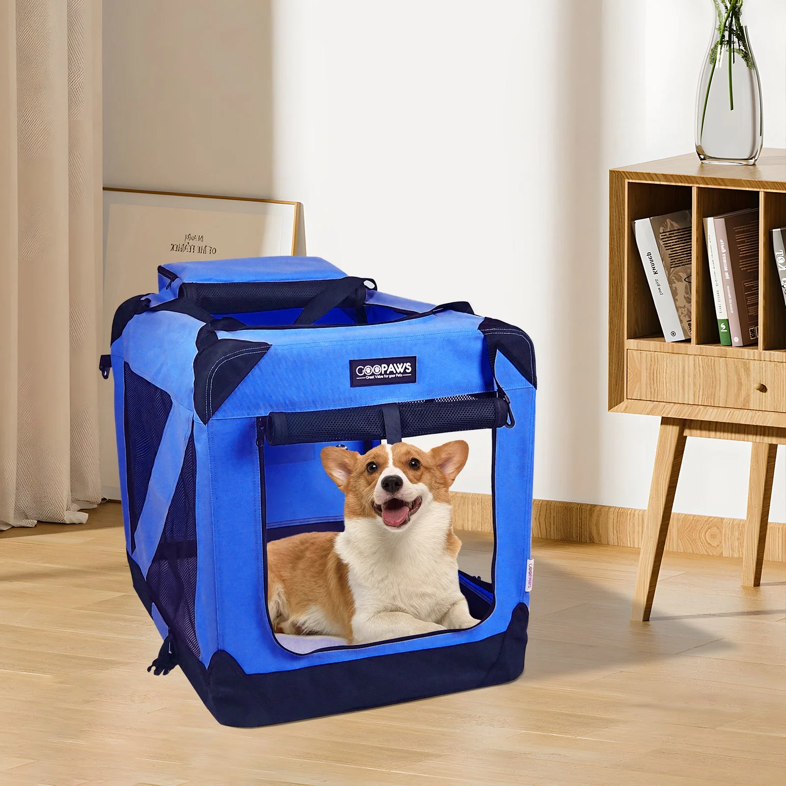 Jespet Indoor & Outdoor 3-Door Collapsible Soft-Sided Dog, Cat & Small Pet Crate, Blue, 36'' - Image 6